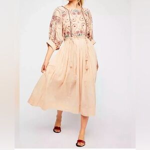 Free People Midi Dress Mesa Beaded Embroidered Cut-Out Midi Dress Size M
